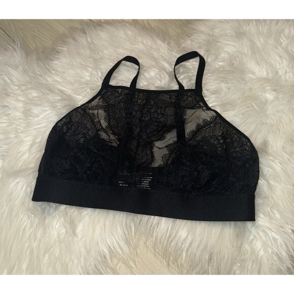 Soma Breathtaking High Neck Bralette Bra Lace Unlined WF Womens S Small Black - Picture 1 of 6